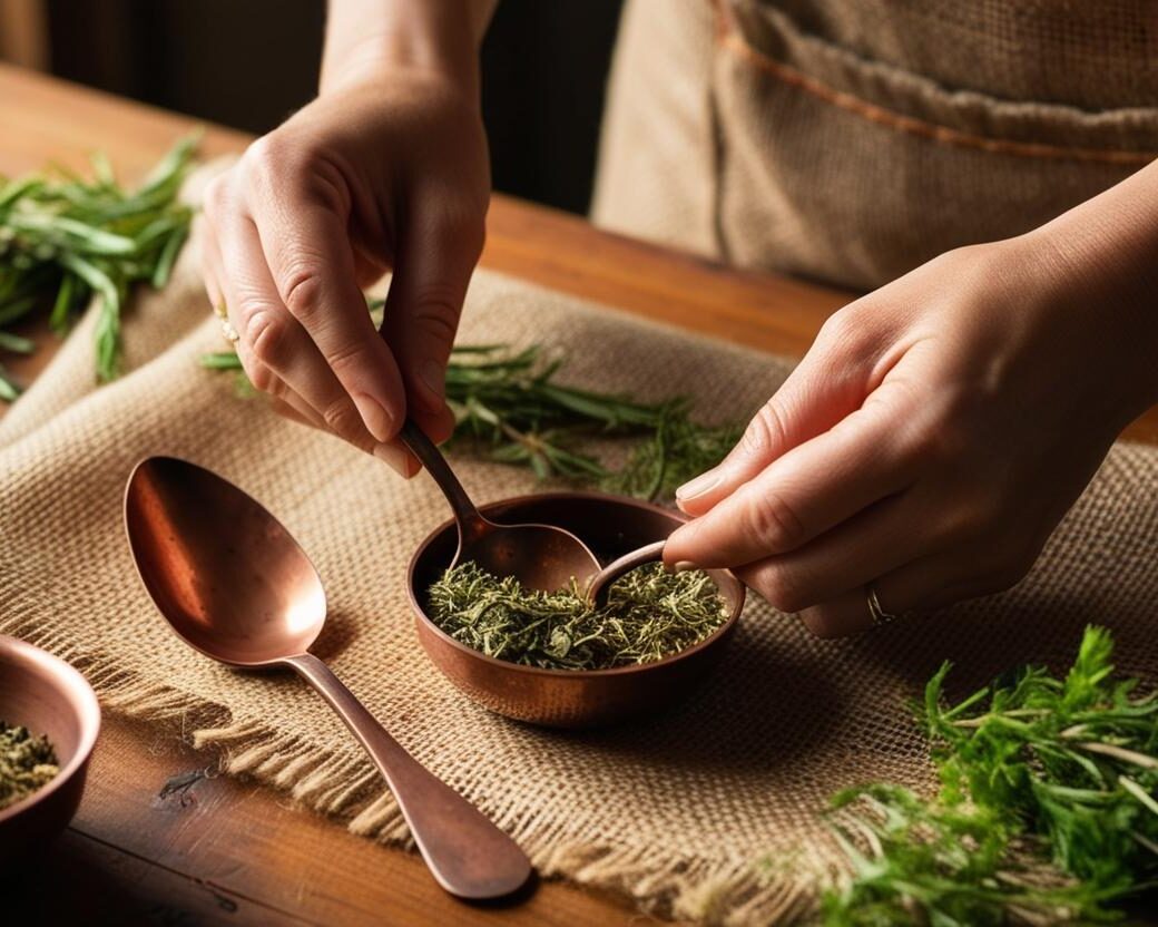 Salben herstellen mit Löffel und Kräutern